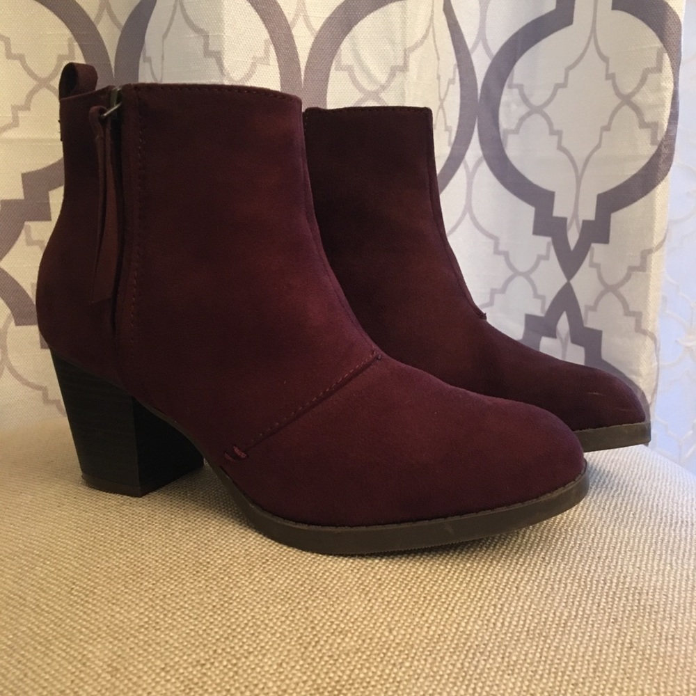 Burgundy suede ankle boots